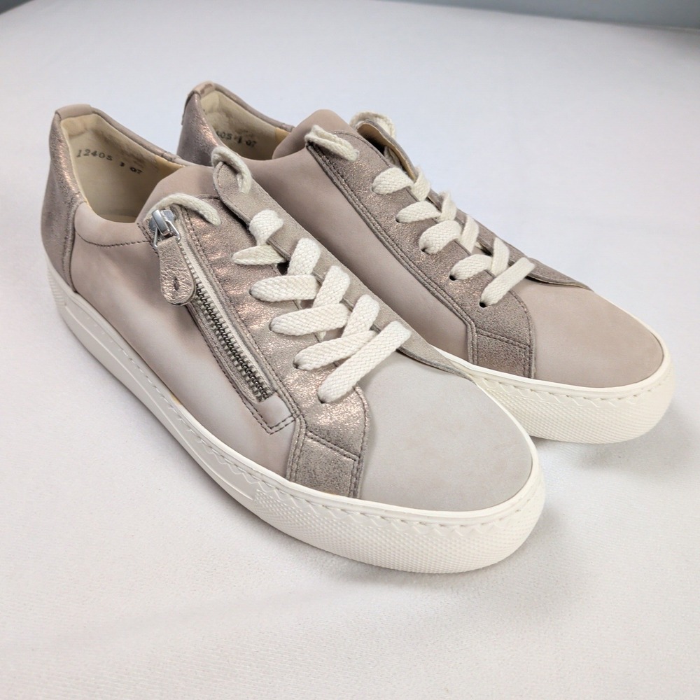 Paul Green Toby Sneakers Womens US 9 Taupe Suede Metallic Side Zip Austria